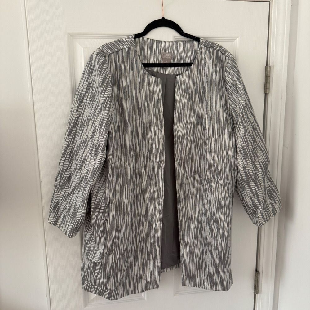 Chicos Travelers Jacket Blazer Metallic Stripe Open Front 3 16 18 XL Party Shiny